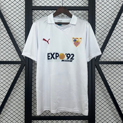 1990s Sevilla Retro Football Shirt | White Burgundy Home