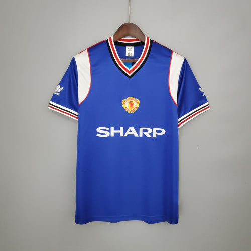 1980s Manchester United Retro Football Shirt | Blue White Home