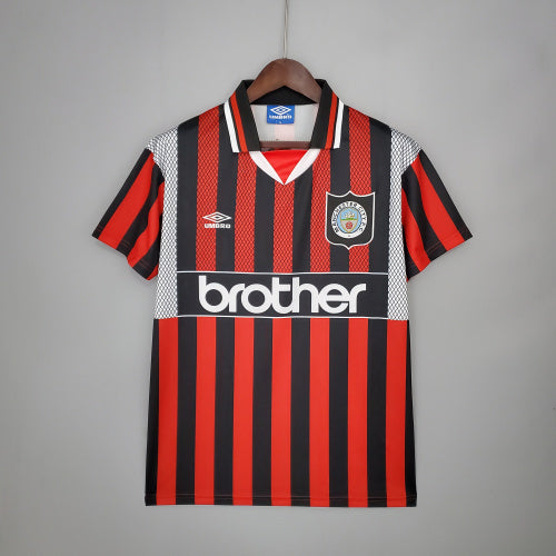1990s Manchester City Retro Football Shirt | Red Black Home