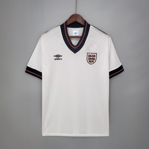 1980s England Retro Football Shirt | White Navy Home
