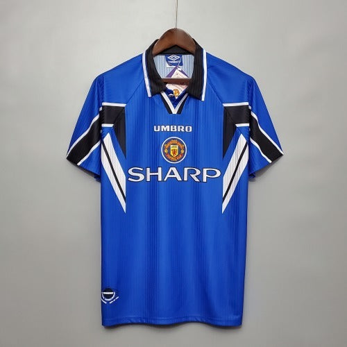 1990s Manchester United Retro Football Shirt | Blue Black Home