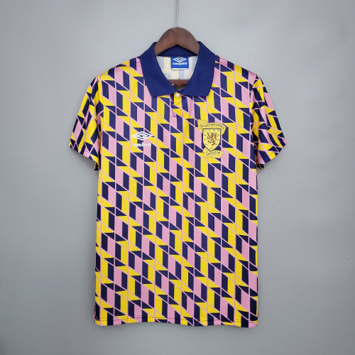 1990s Scotland Retro Football Shirt | Yellow Pink Home