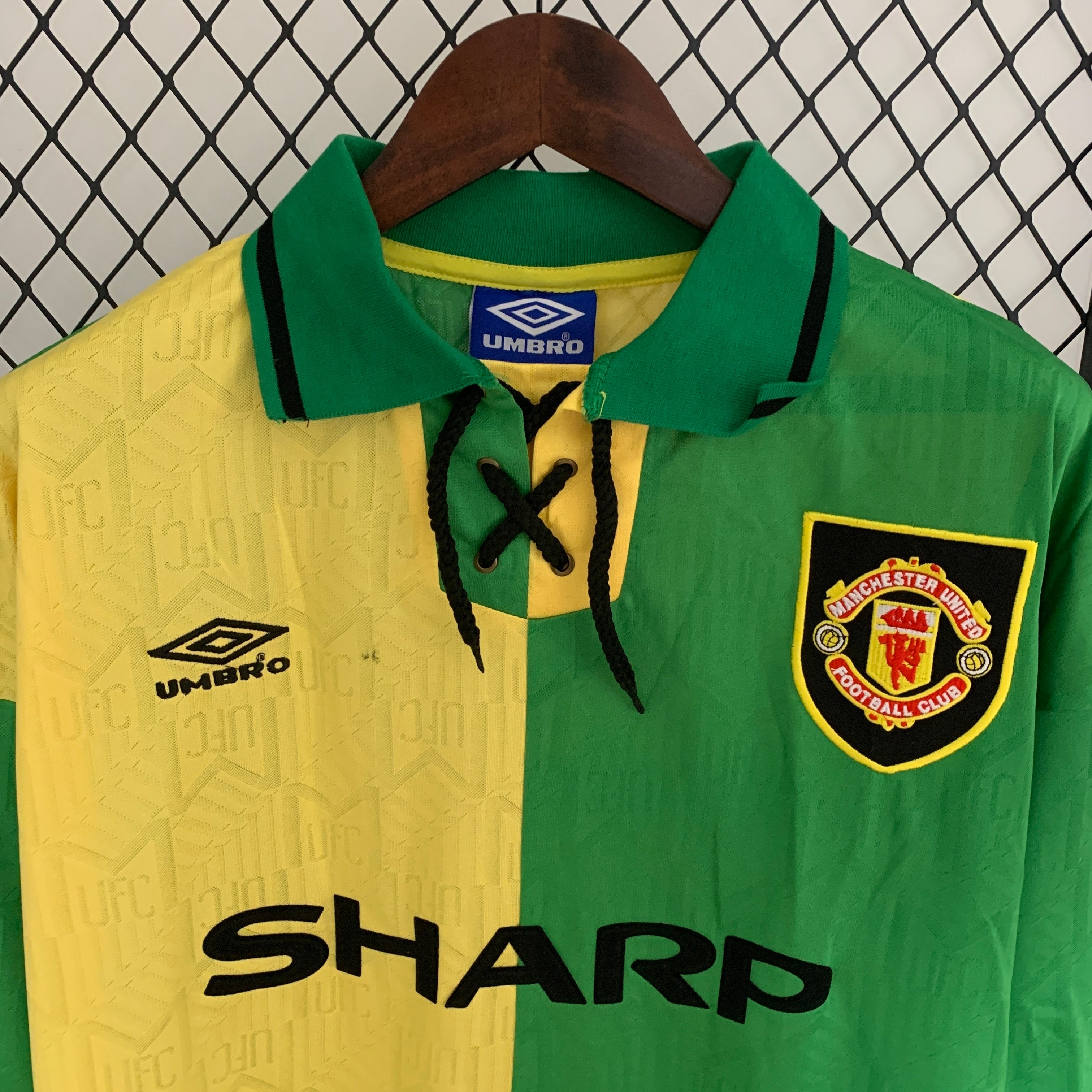 1990s Manchester United Retro Football Shirt | Yellow Green Home