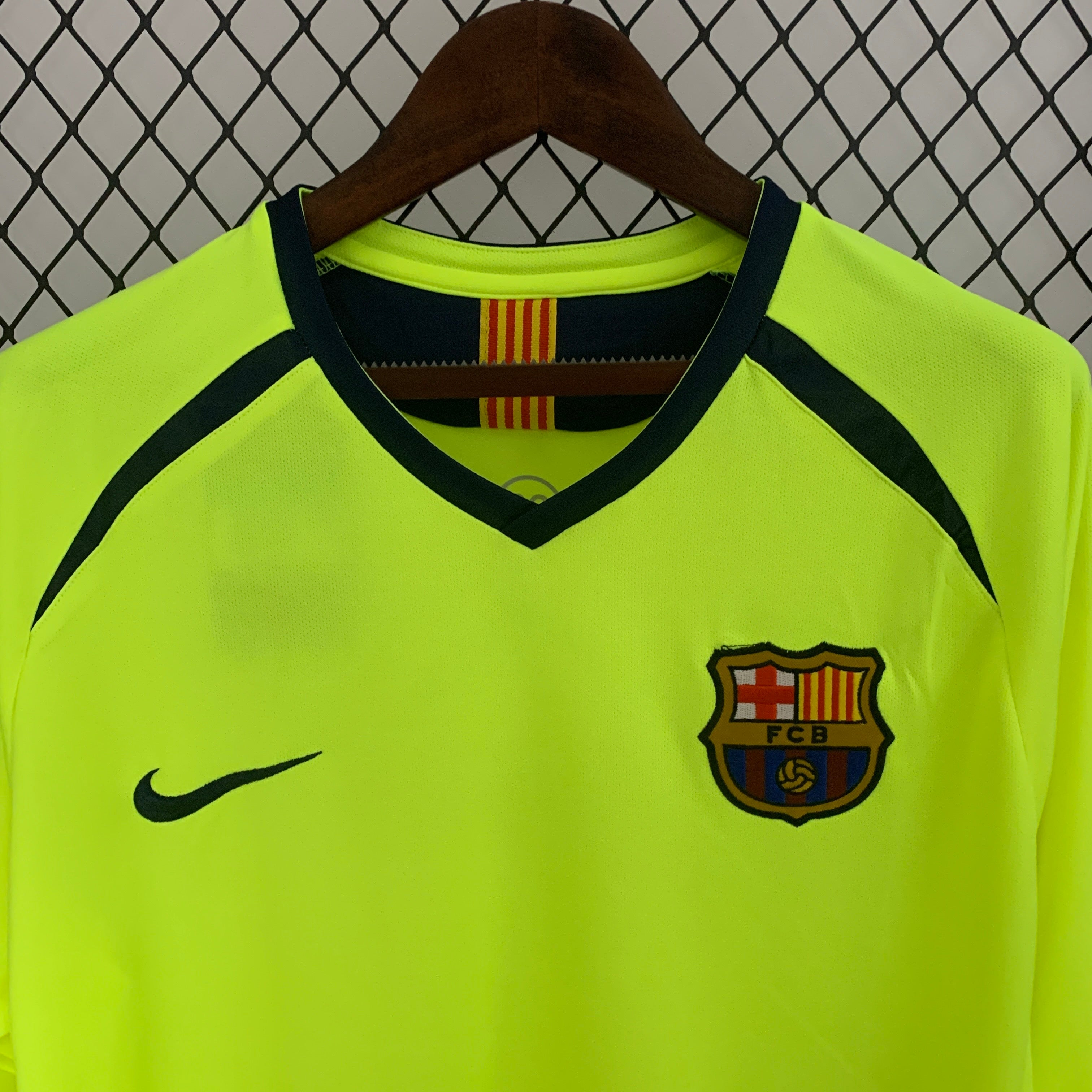 2010s Barcelona Retro Football Shirt | Neon Yellow Black Third