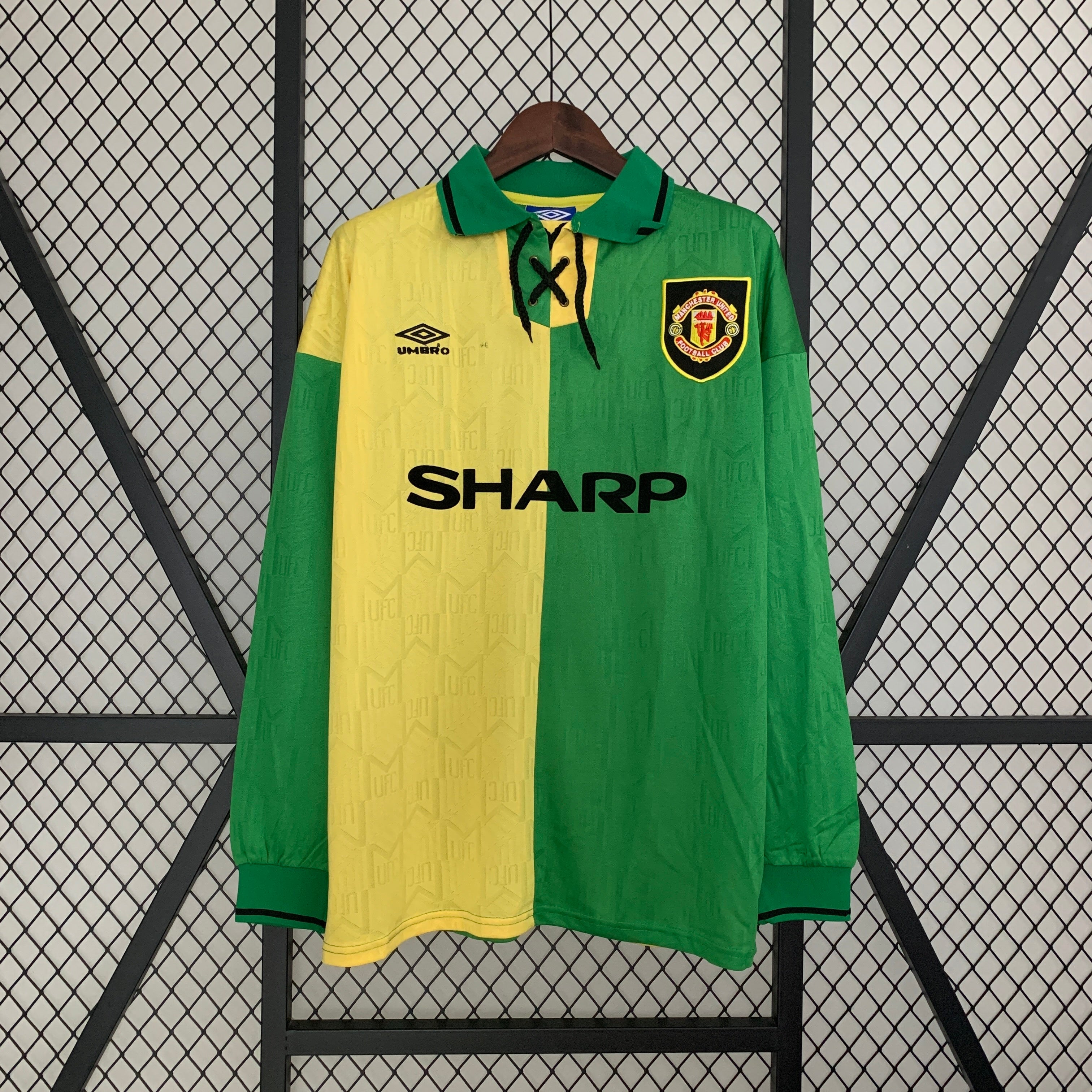 1990s Manchester United Retro Football Shirt | Yellow Green Home