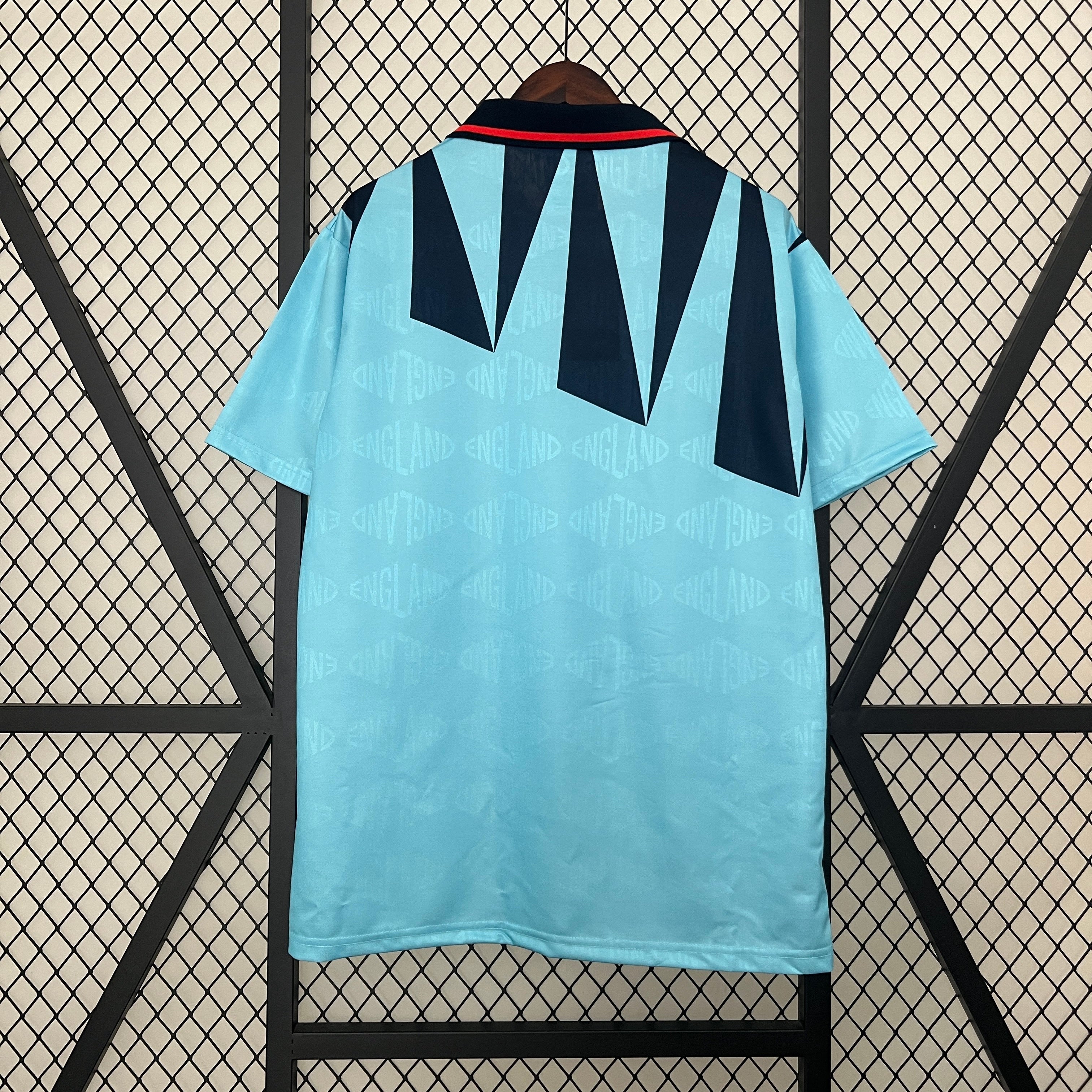 1990s England Retro Football Shirt | Sky Blue Navy Home