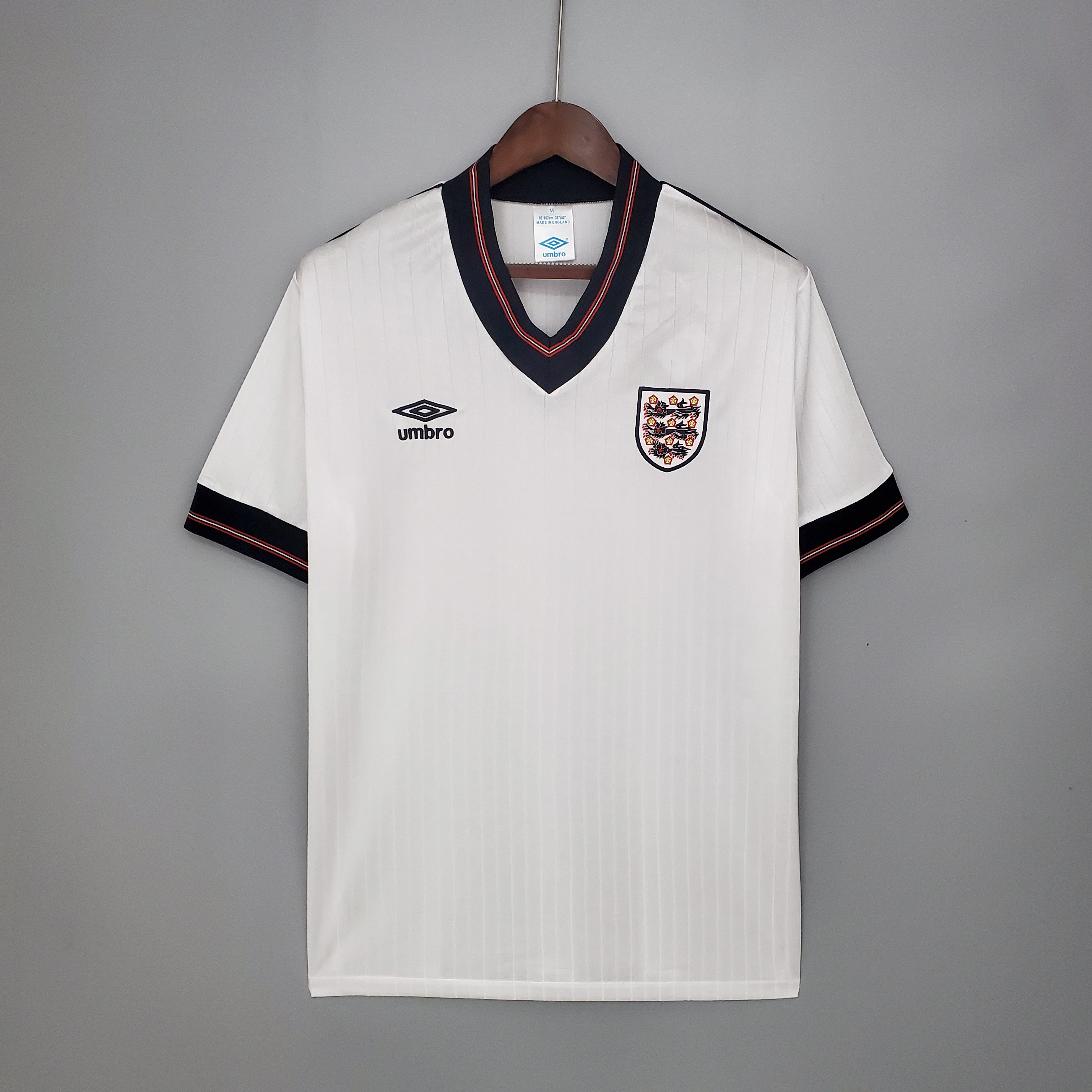 1980s England Retro Football Shirt | White Navy Home
