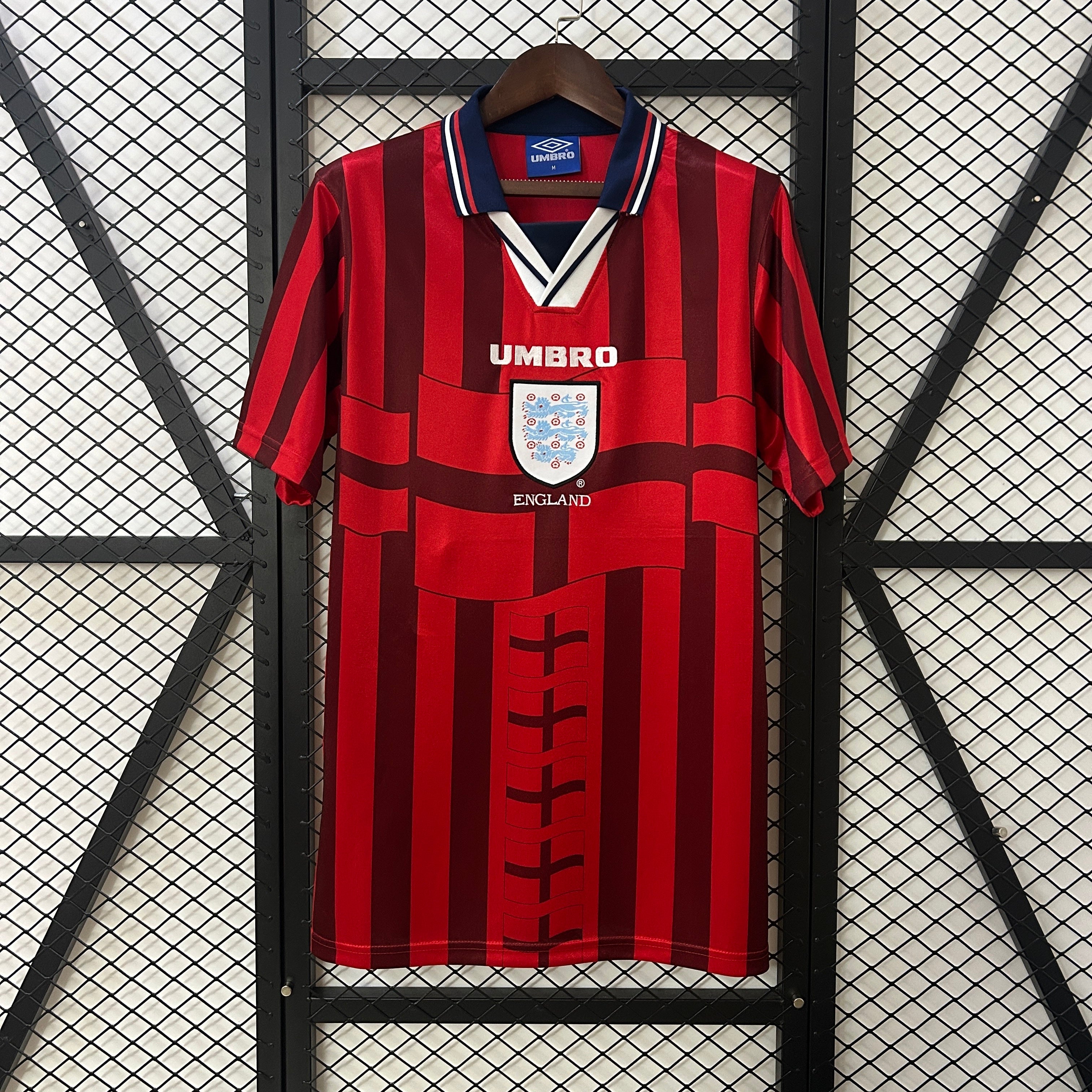1990s England Retro Football Shirt | Red Black Home