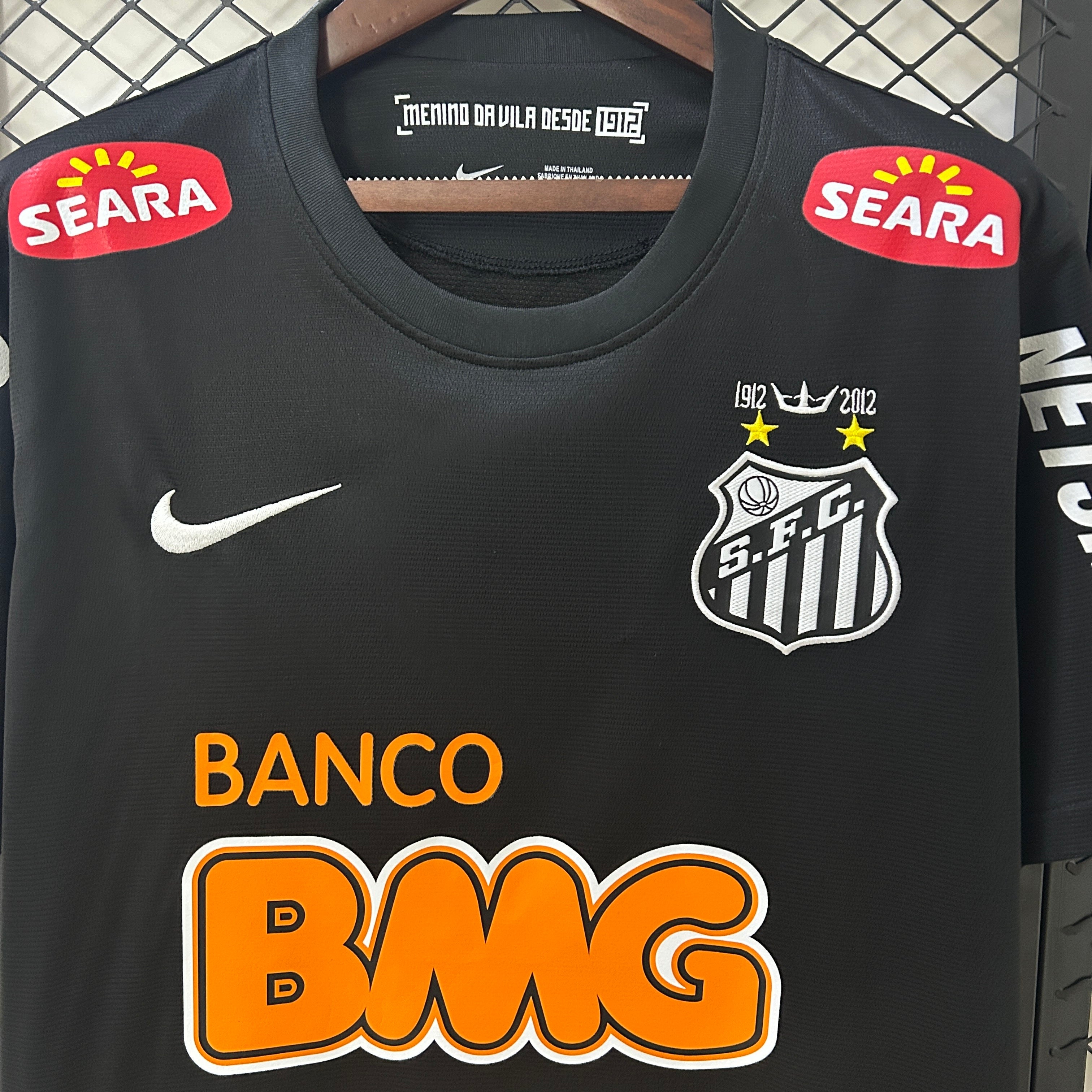 2010s Santos Retro Football Shirt | Black White Home