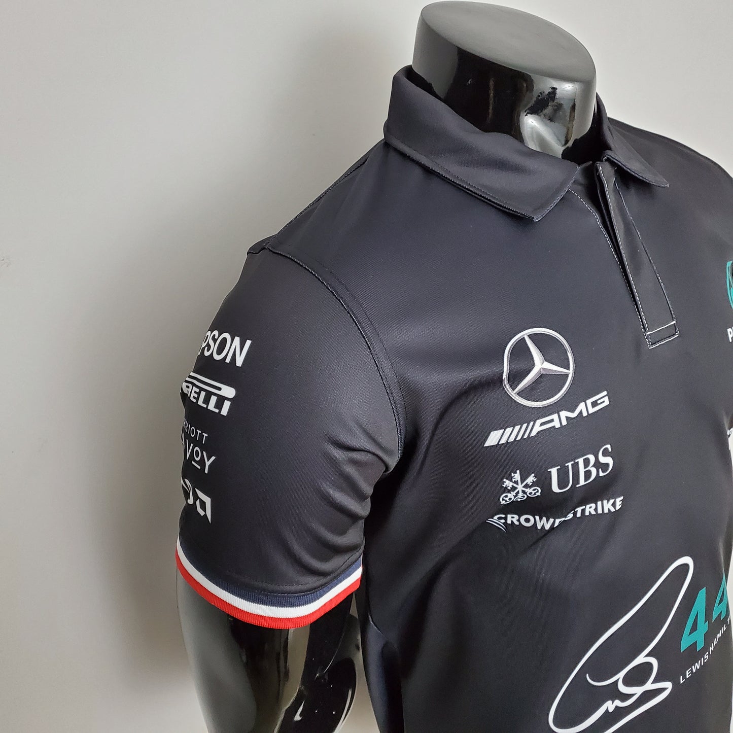 Mercedes AMG F1 2024 Player Fit Polo – Lewis Hamilton #44 Petronas | Black