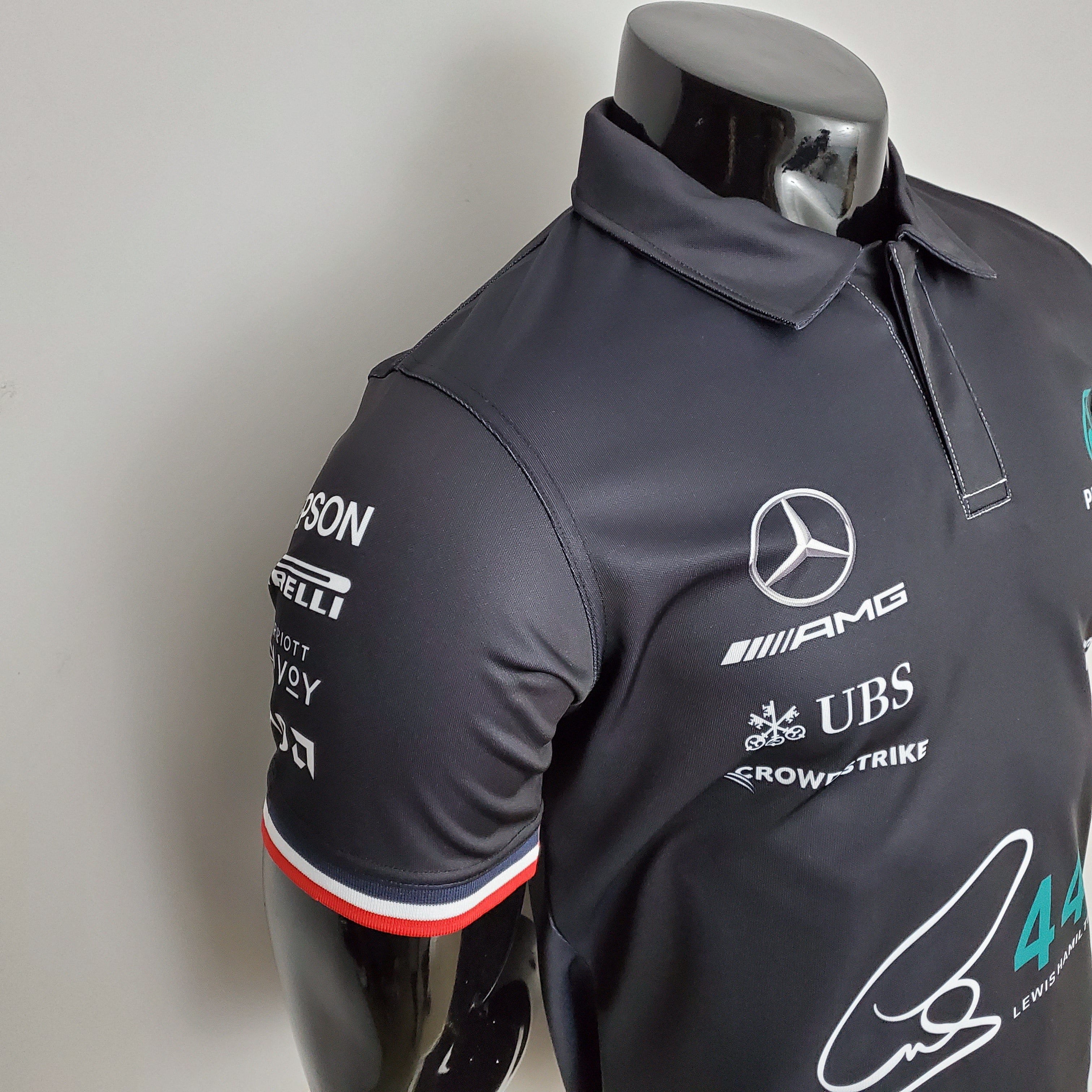 Mercedes AMG F1 2024 Player Fit Polo – Lewis Hamilton #44 Petronas | Black