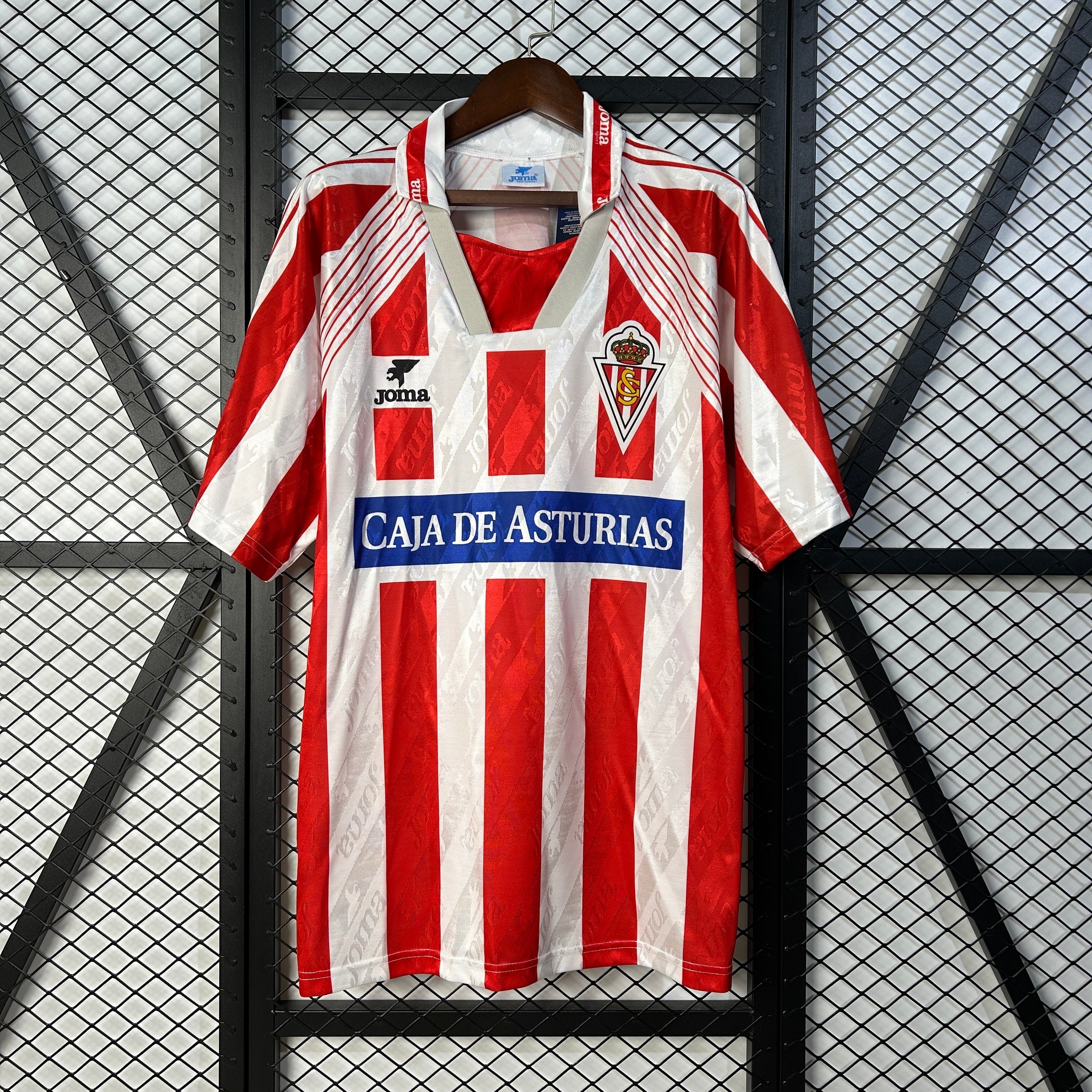 1990s Sporting Gijon Retro Football Shirt | Red White Home