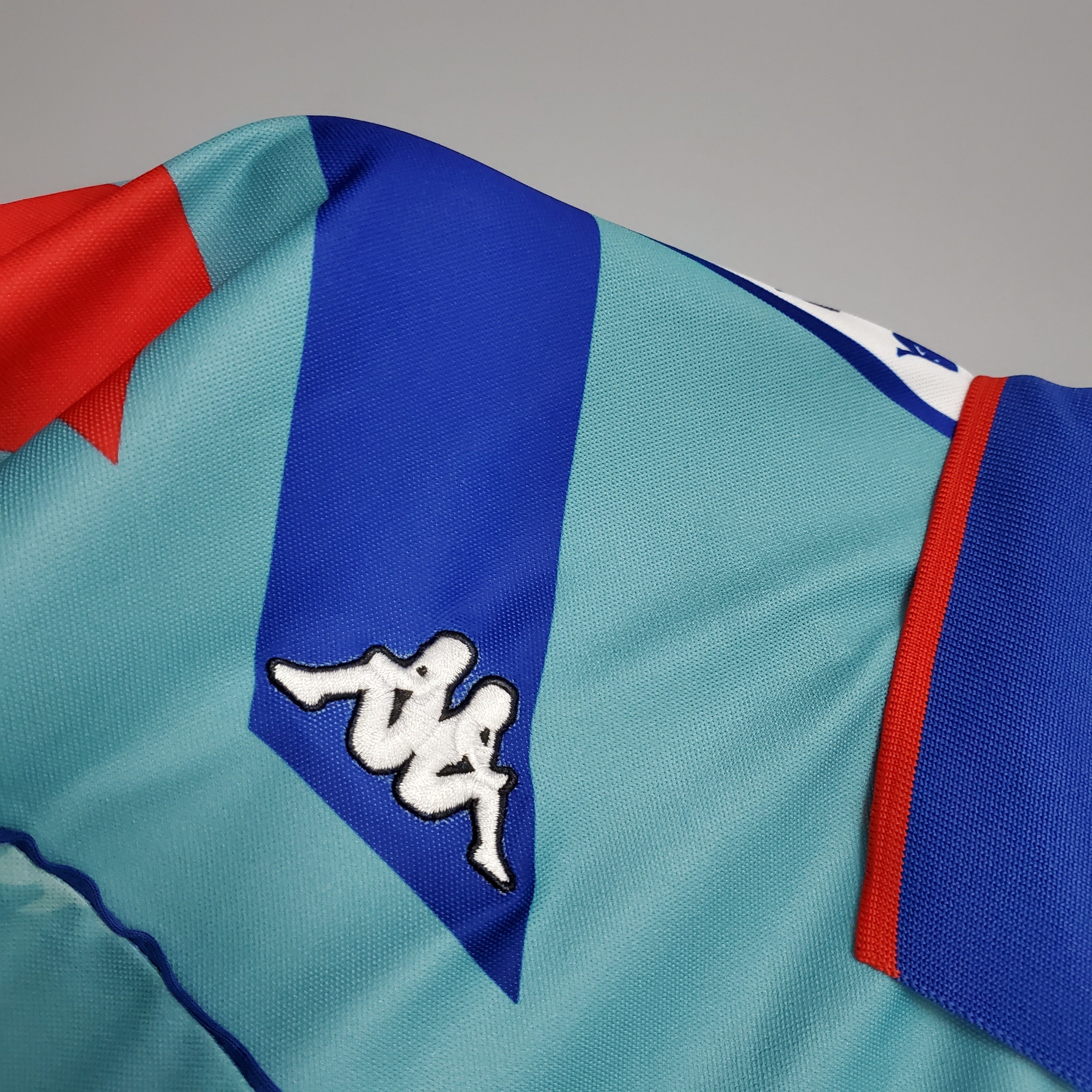 1990s Barcelona Retro Football Shirt | Aqua Blue Red Home