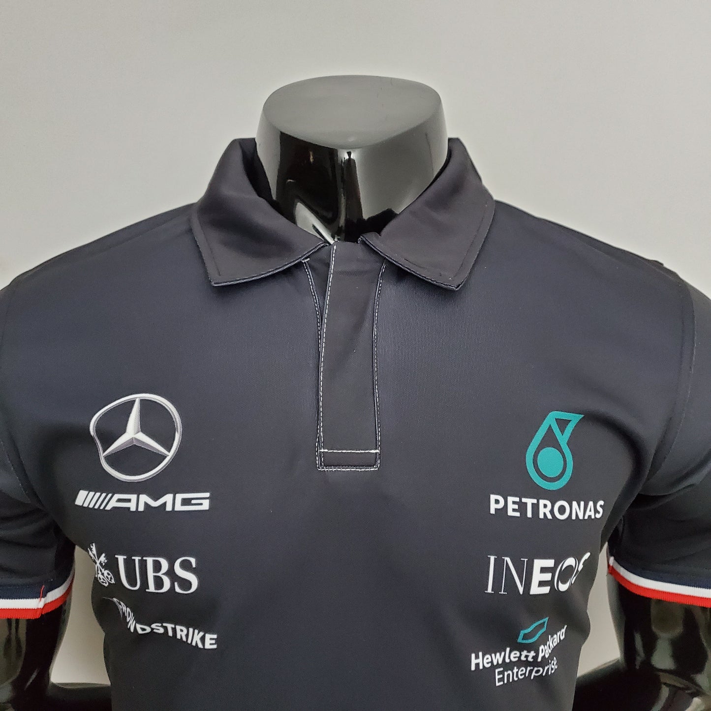 Mercedes AMG F1 2024 Player Fit Polo – Lewis Hamilton #44 Petronas | Black