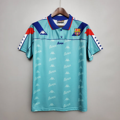1990s Barcelona Retro Football Shirt | Aqua Blue Red Home