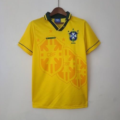 1990s Brazil Retro Football Shirt | Yellow Green Home
