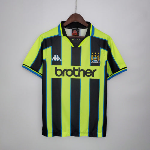 1990s Manchester City Retro Football Shirt | Neon Yellow Black Home