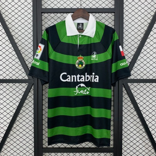 1990s Racing Santander Retro Football Shirt | Green Black Home