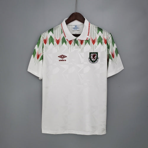 1990s Wales Retro Football Shirt | White Green Away