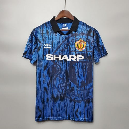 1990s Manchester United Retro Football Shirt | Blue Black Home