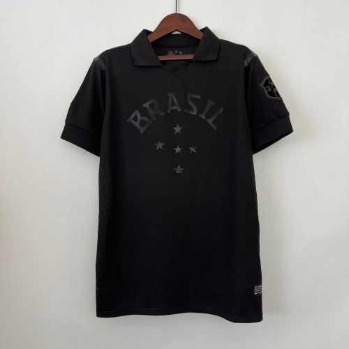 2020s Brazil Retro Football Shirt | Black Dark Grey Edition