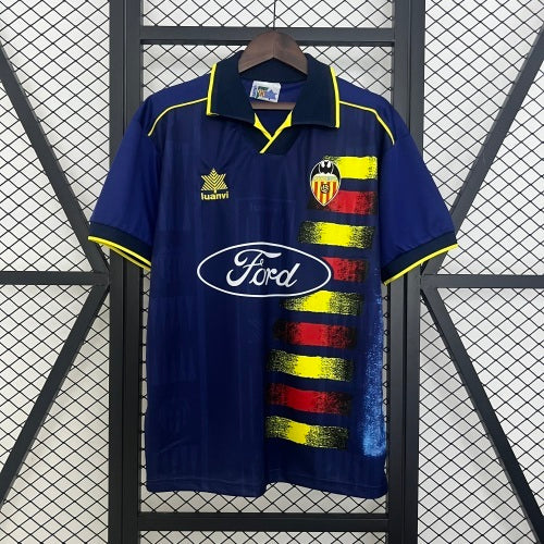 1990s Valencia Retro Football Shirt | Navy Yellow Home