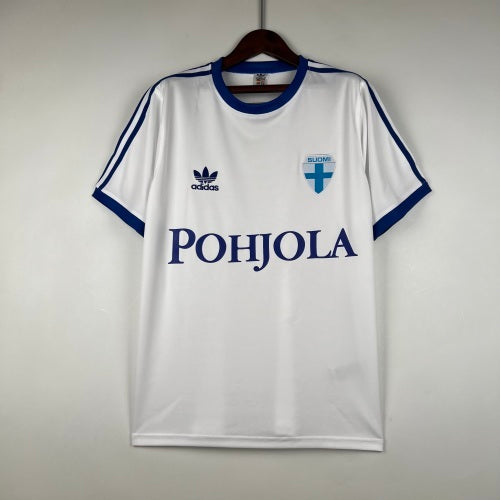 1980s Finland Retro Football Shirt | White Blue Home