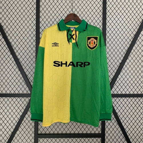 1990s Manchester United Retro Football Shirt | Yellow Green Home
