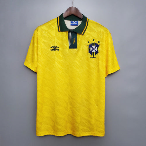 1990s Brazil Retro Football Shirt | Yellow Green Home