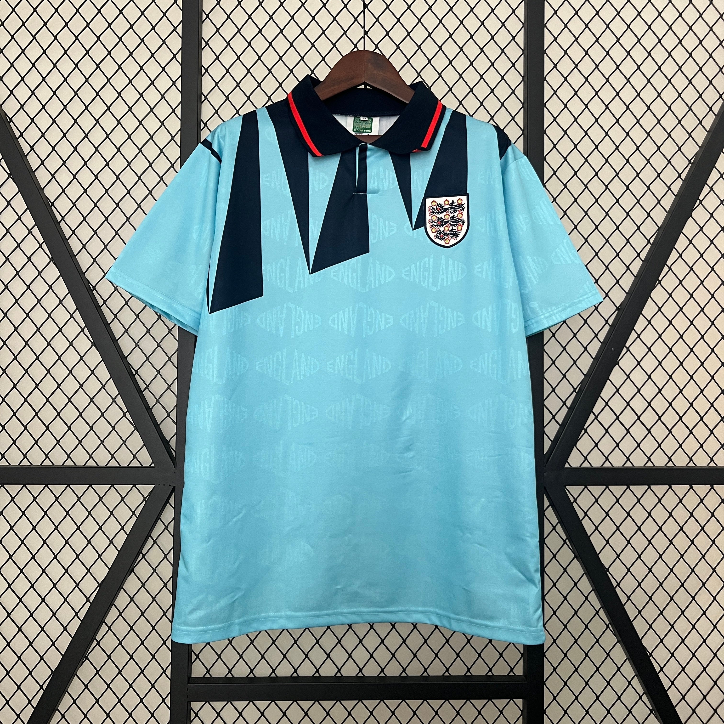 1990s England Retro Football Shirt | Sky Blue Navy Home