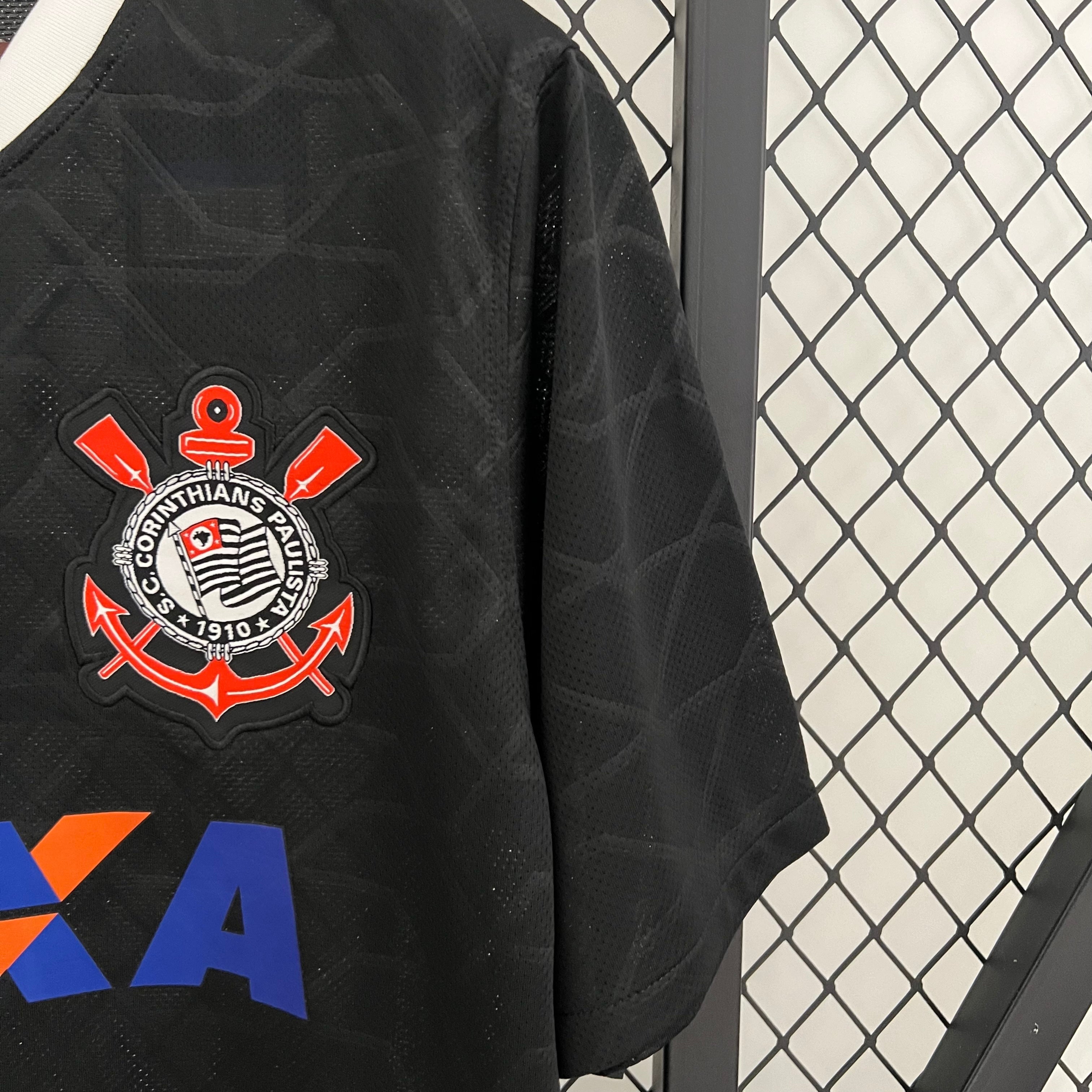 2010s Corinthians Retro Football Shirt | Black White Home