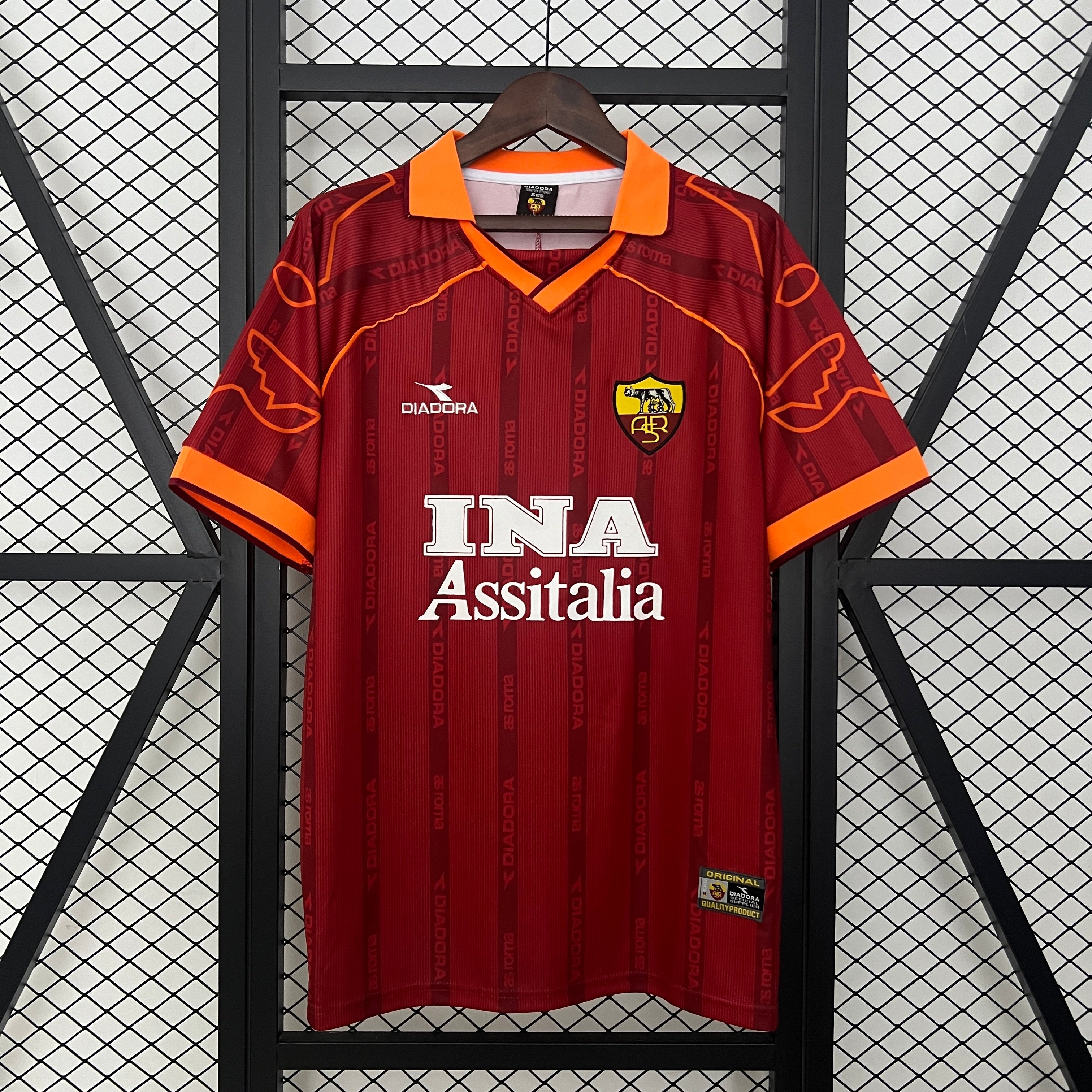 1990s AS Roma Retro Football Shirt | Maroon Orange Home