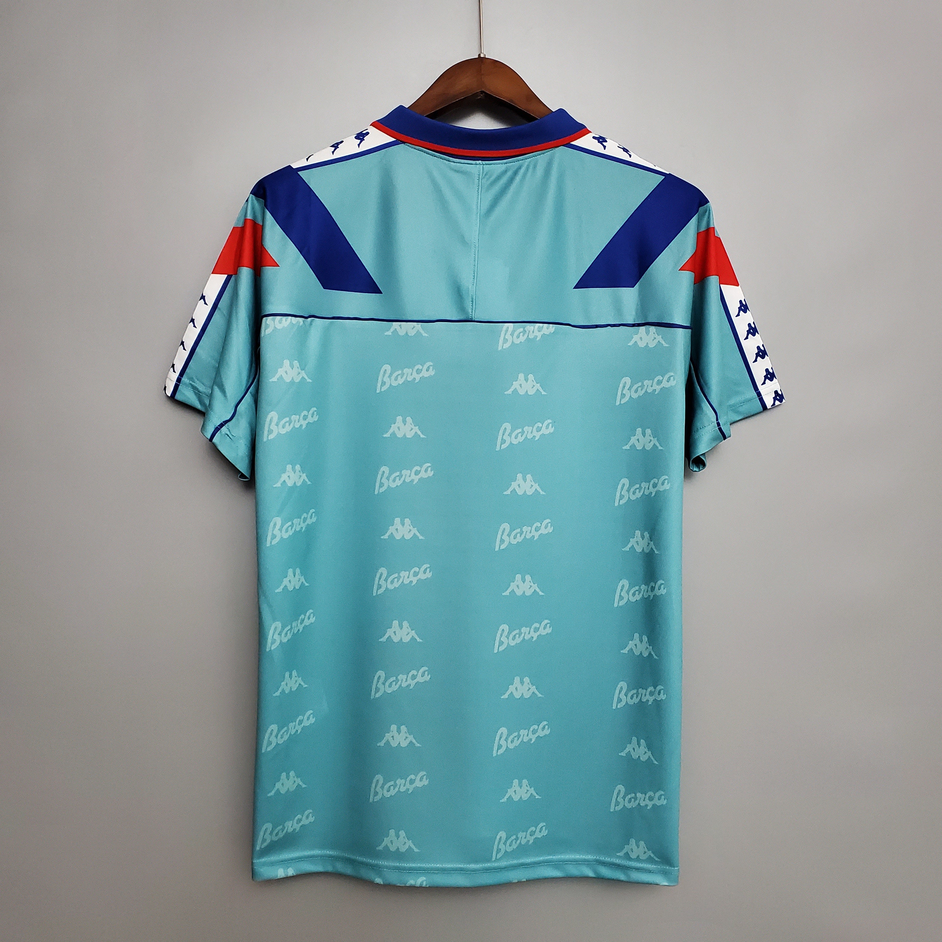 1990s Barcelona Retro Football Shirt | Aqua Blue Red Home