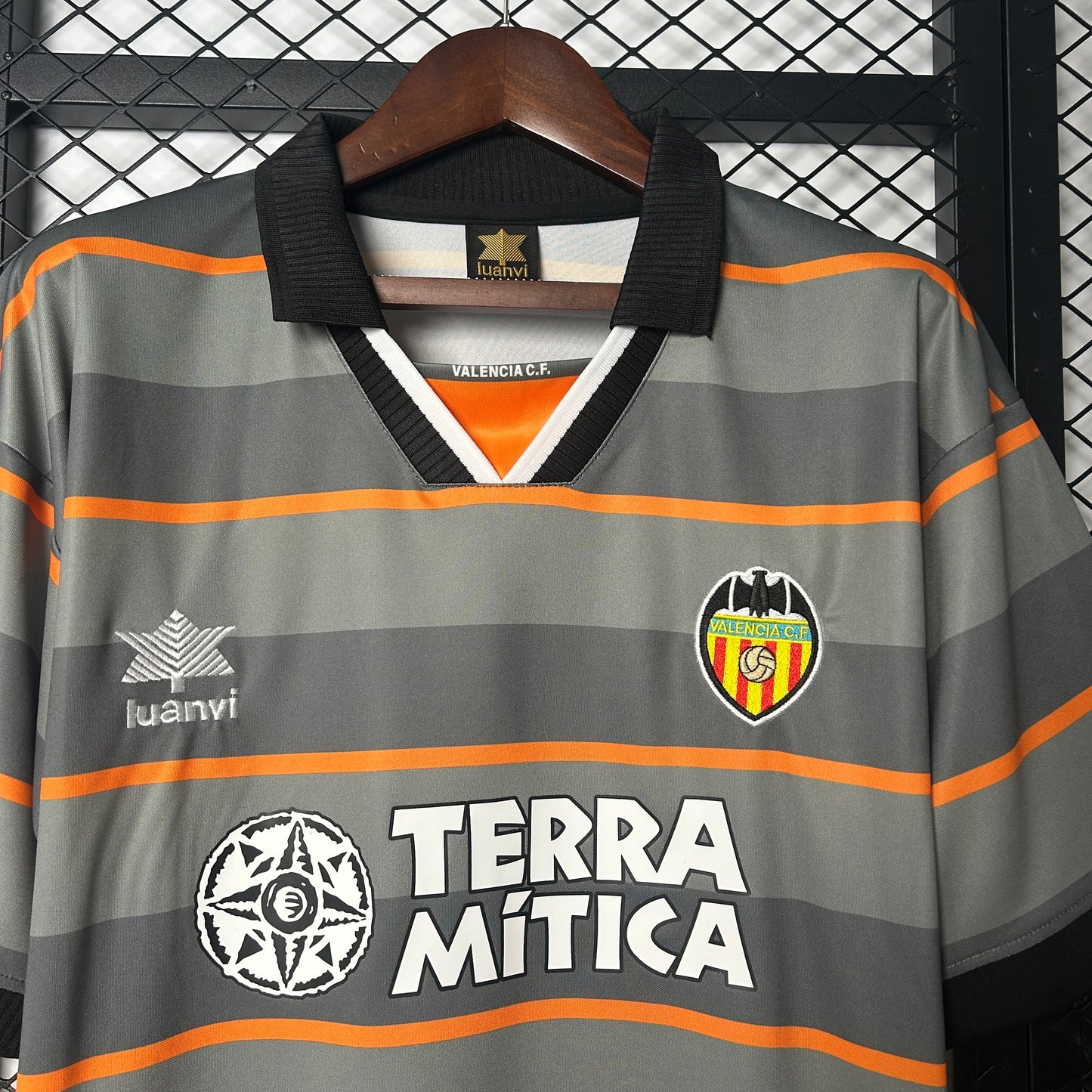 1990s Valencia Retro Football Shirt | Grey Orange Third