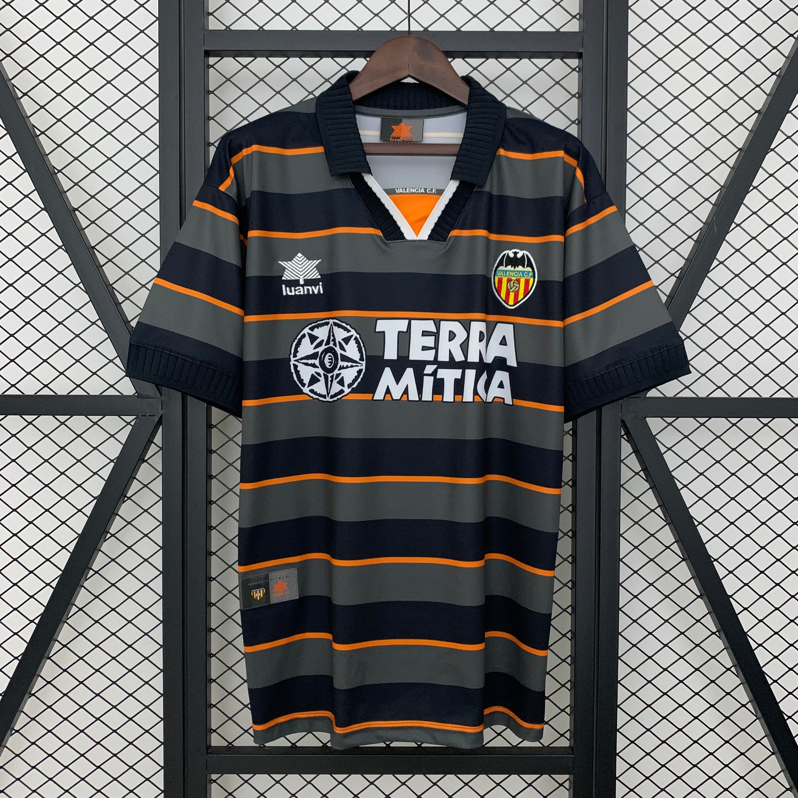 1990s Valencia Retro Football Shirt | Black Orange Home