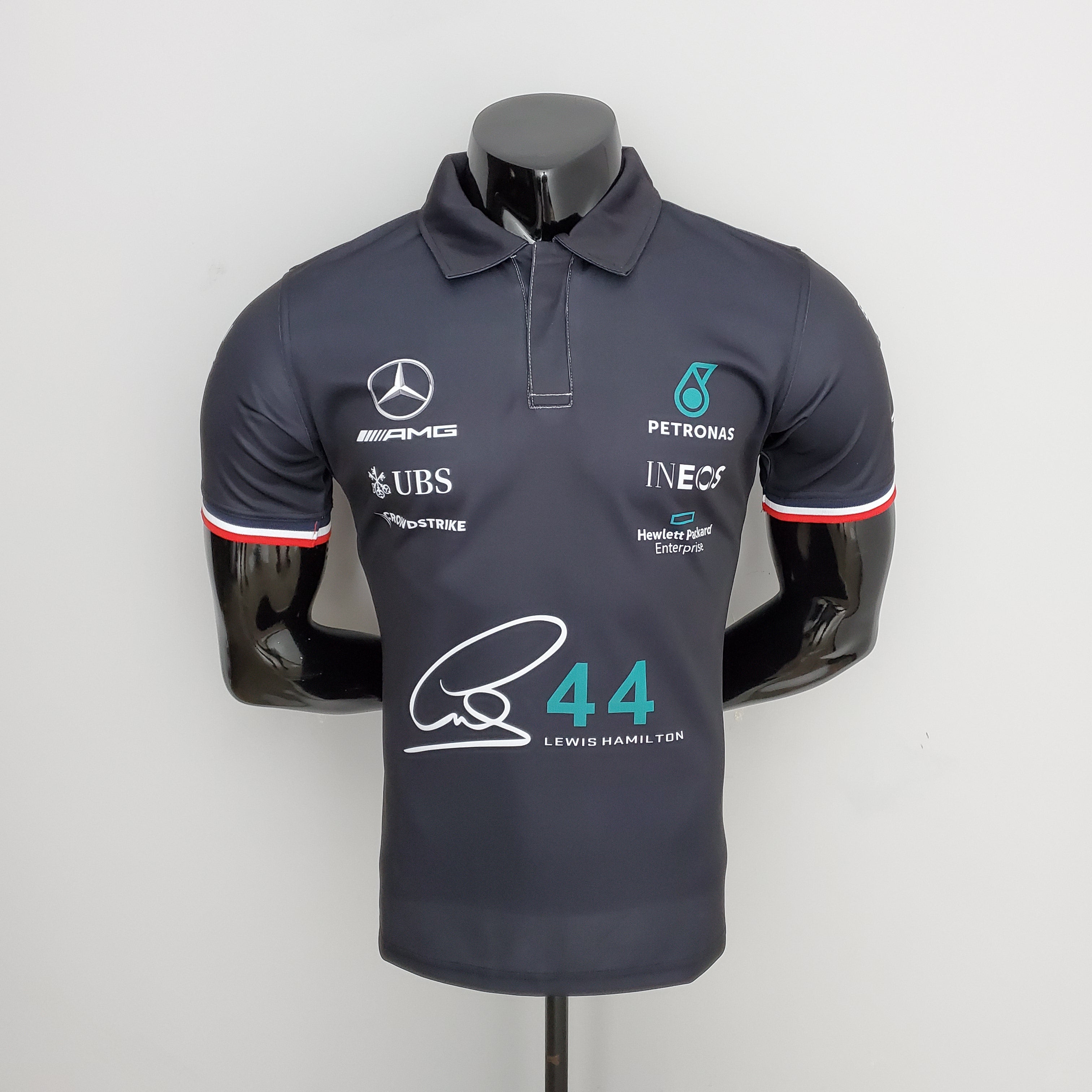 Mercedes AMG F1 2024 Player Fit Polo – Lewis Hamilton #44 Petronas | Black