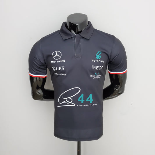 Mercedes AMG F1 2024 Player Fit Polo – Lewis Hamilton #44 Petronas | Black