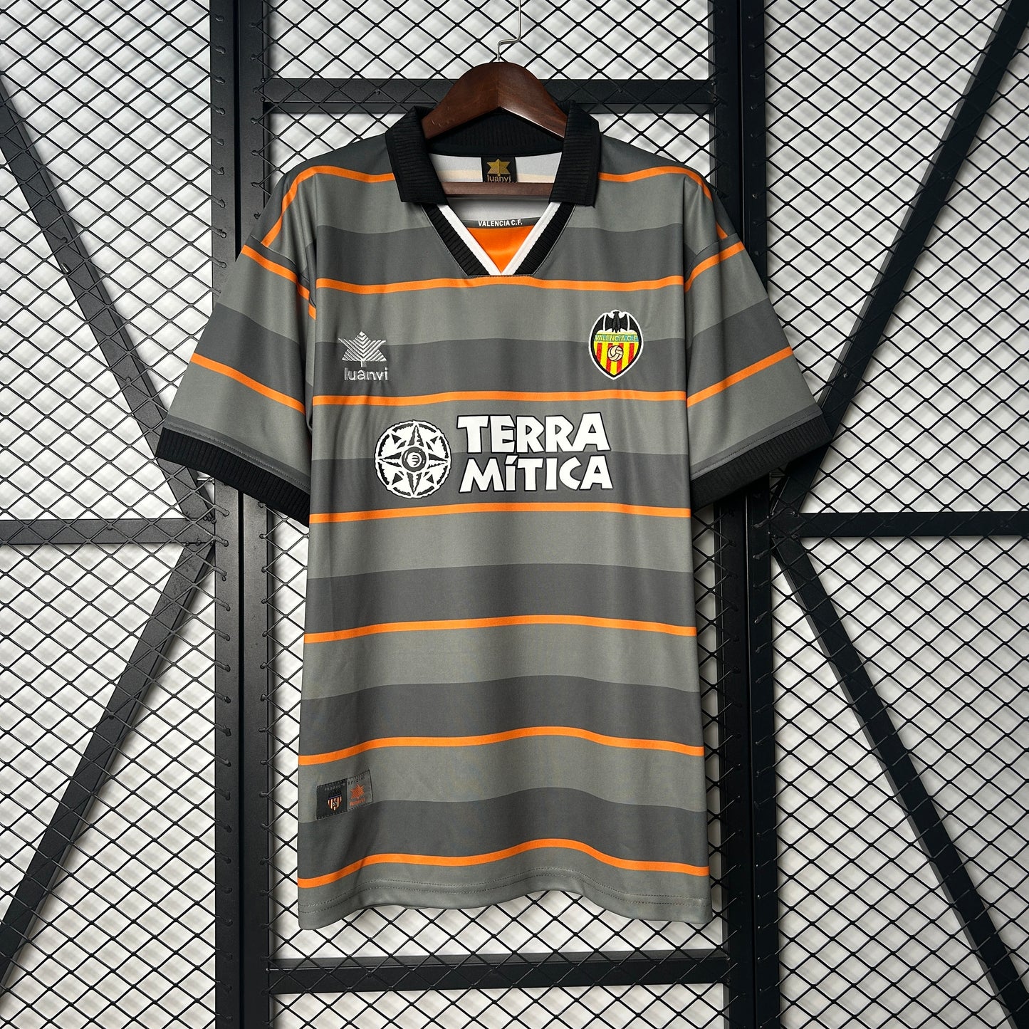 1990s Valencia Retro Football Shirt | Grey Orange Third