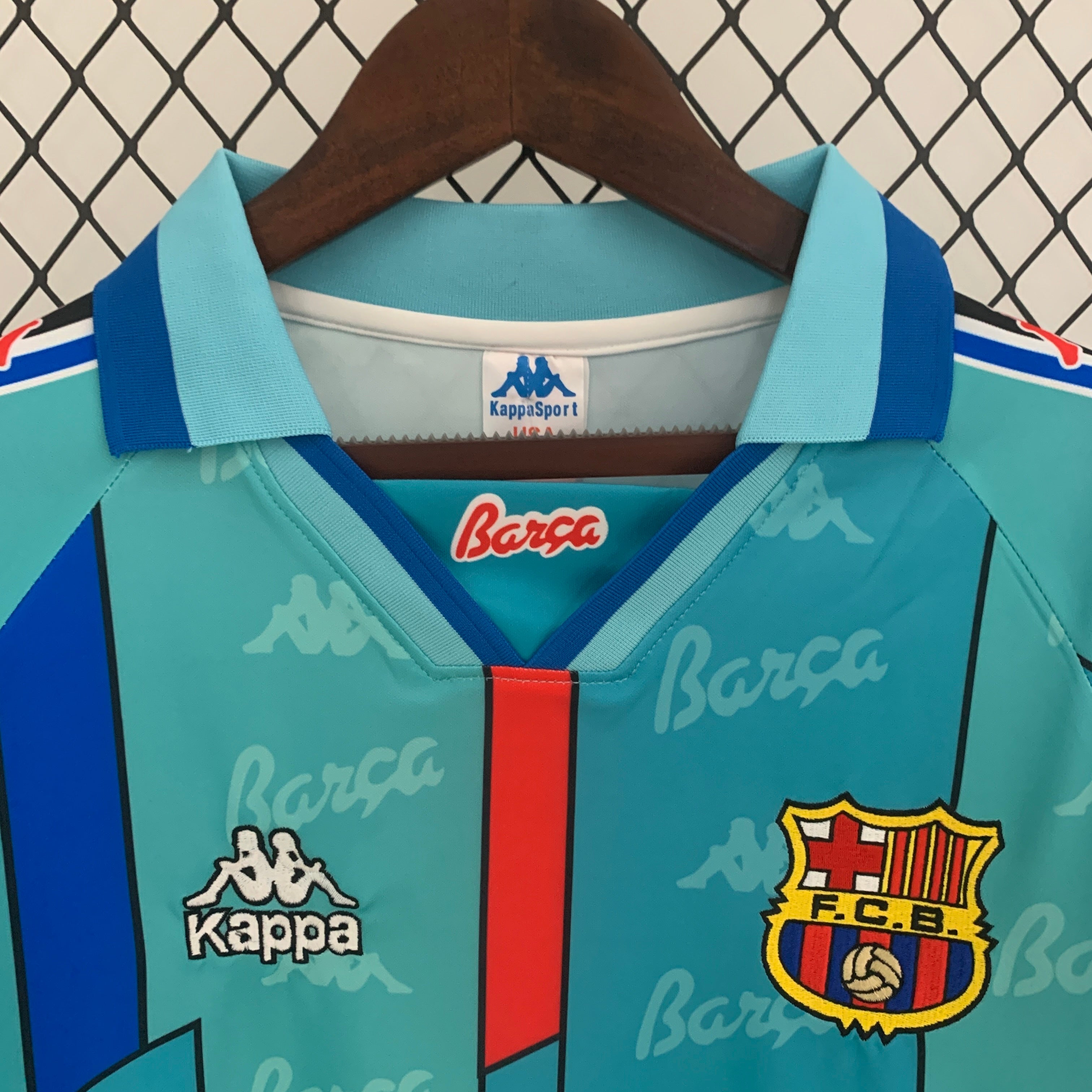 1990s Barcelona Retro Football Shirt | Turquoise Blue Home
