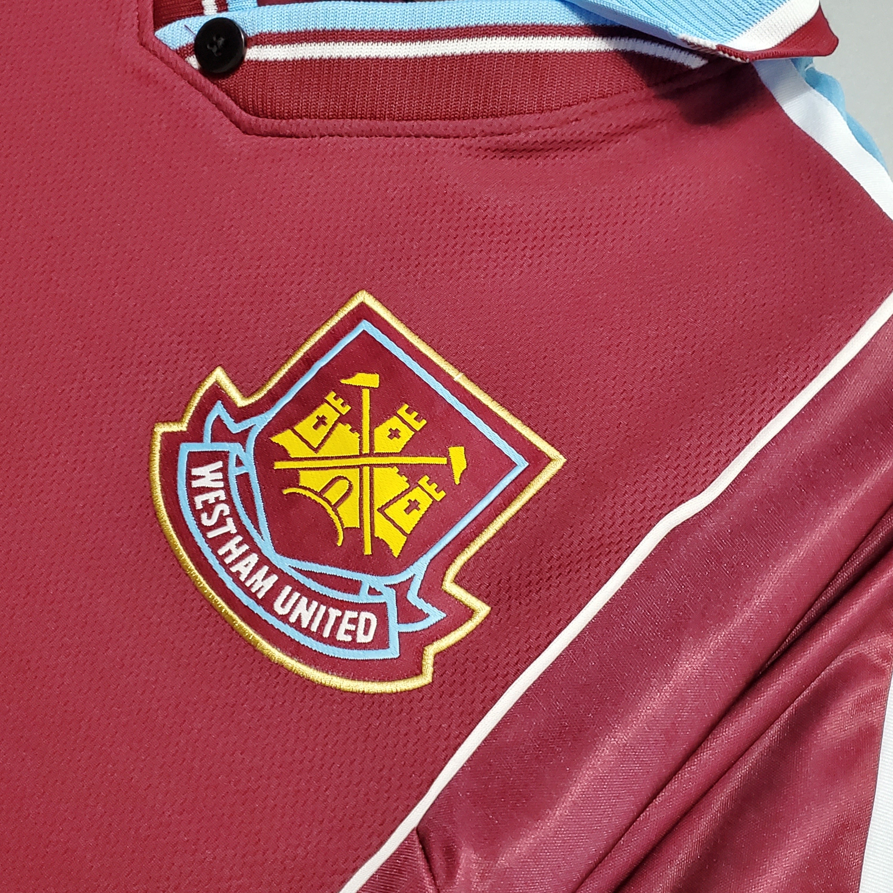 1990s West Ham United Retro Football Shirt | Claret Sky Blue Home