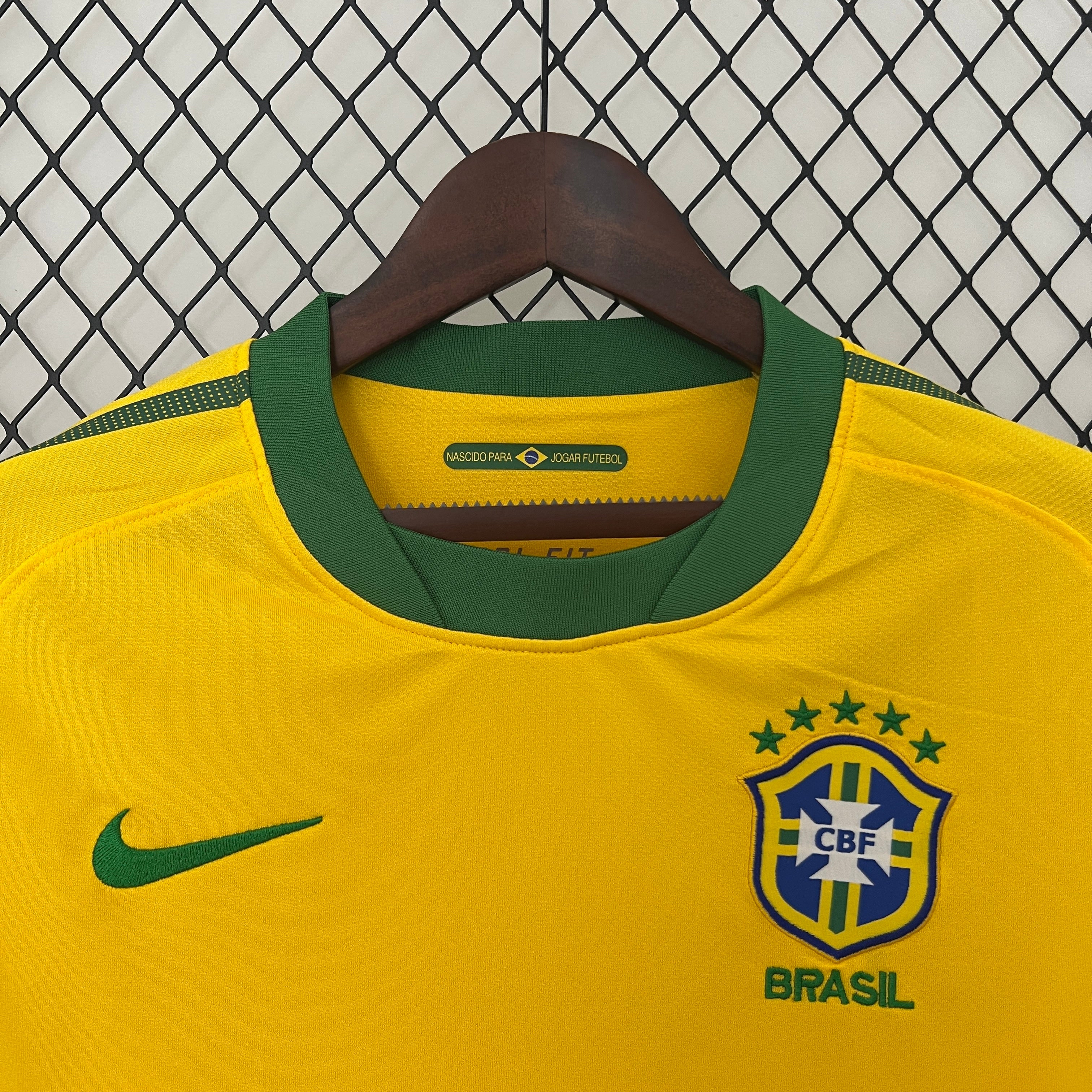 2010s Brazil Retro Football Shirt | Yellow Green Home