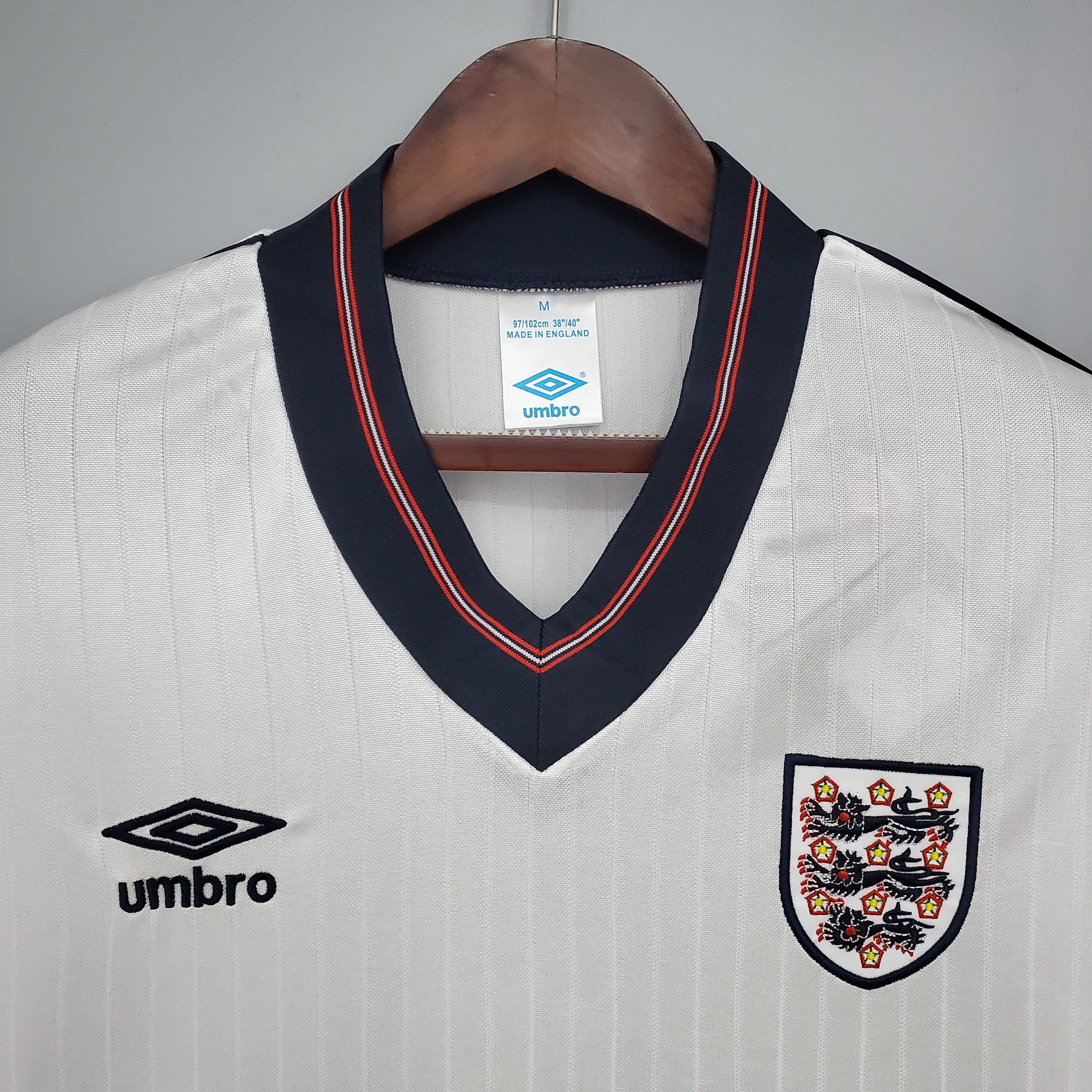 1980s England Retro Football Shirt | White Navy Home