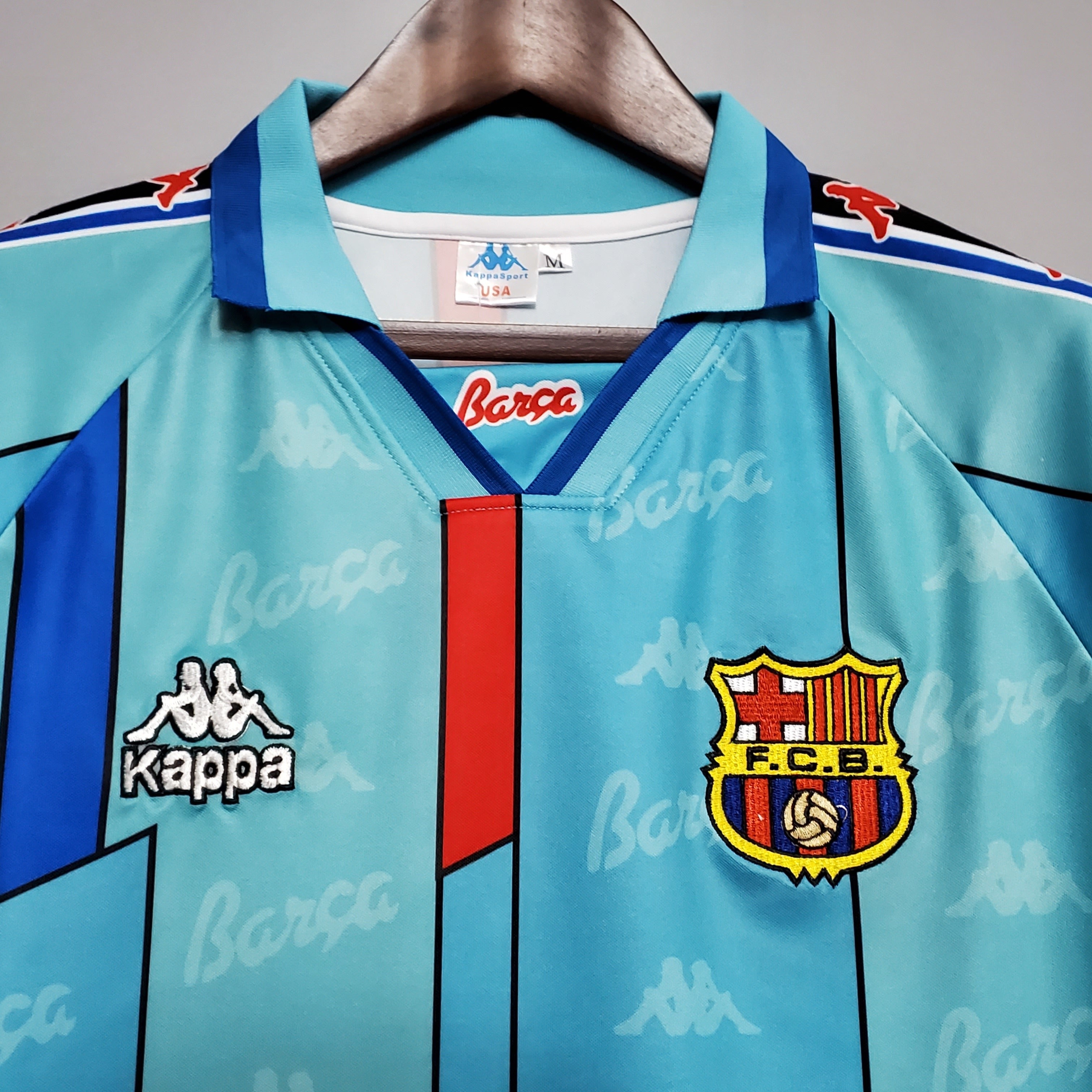 1990s Barcelona Retro Football Shirt | Sky Blue Red Home