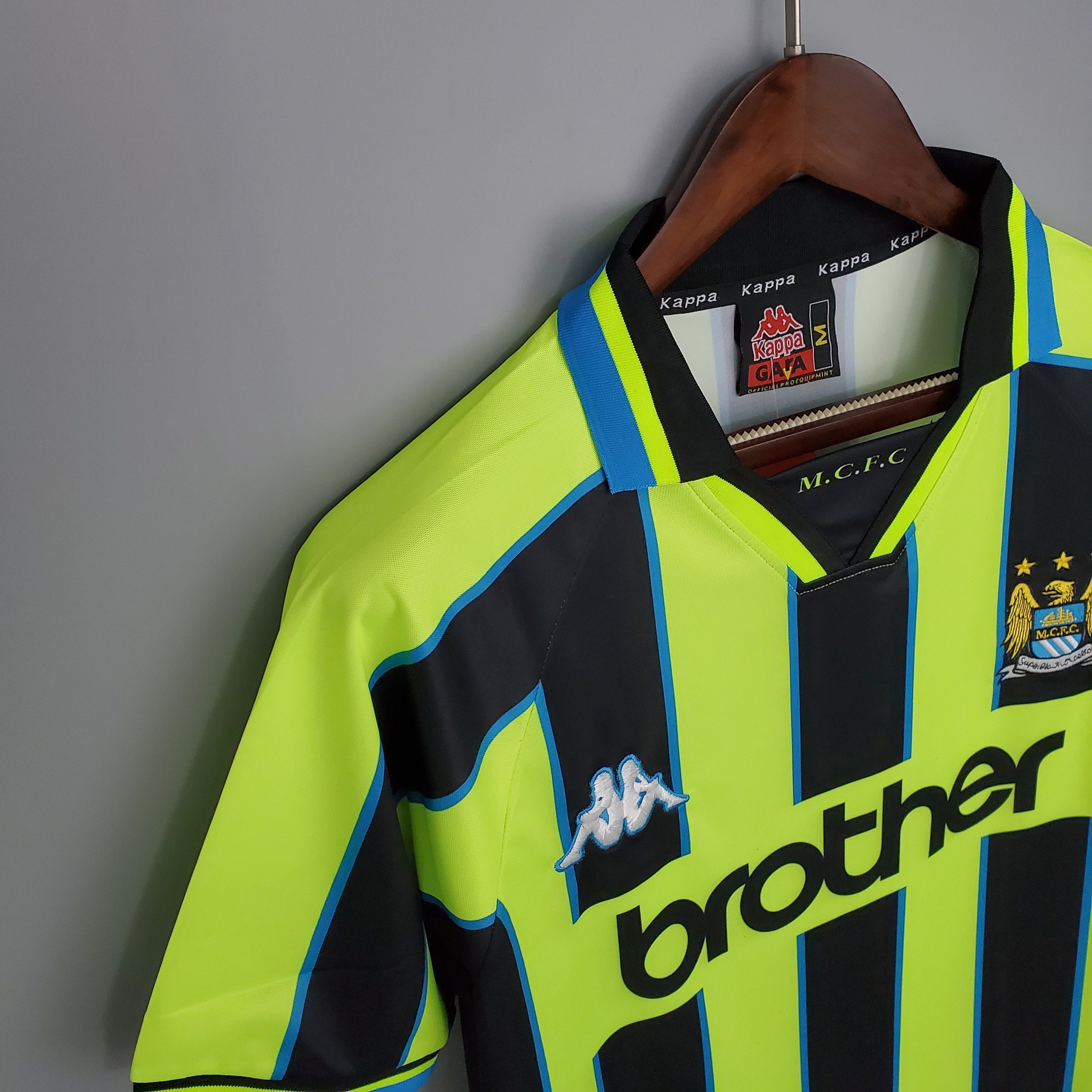 1990s Manchester City Retro Football Shirt | Neon Yellow Black Home