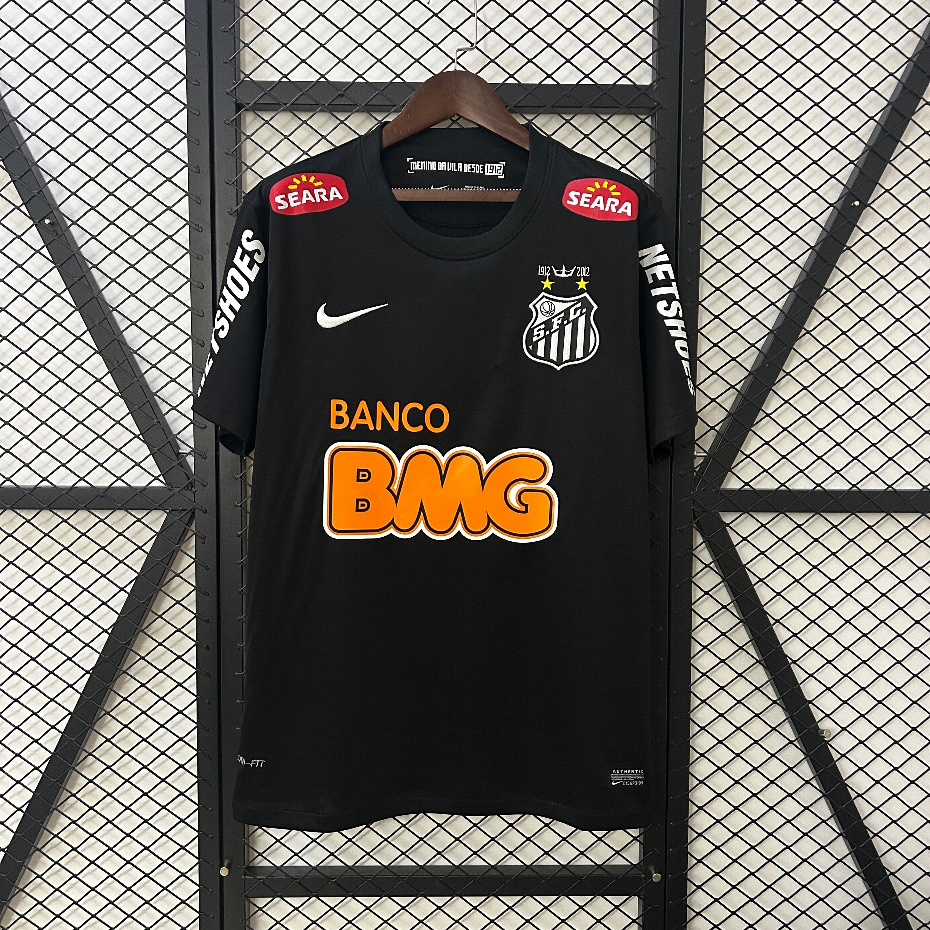 2010s Santos Retro Football Shirt | Black White Home