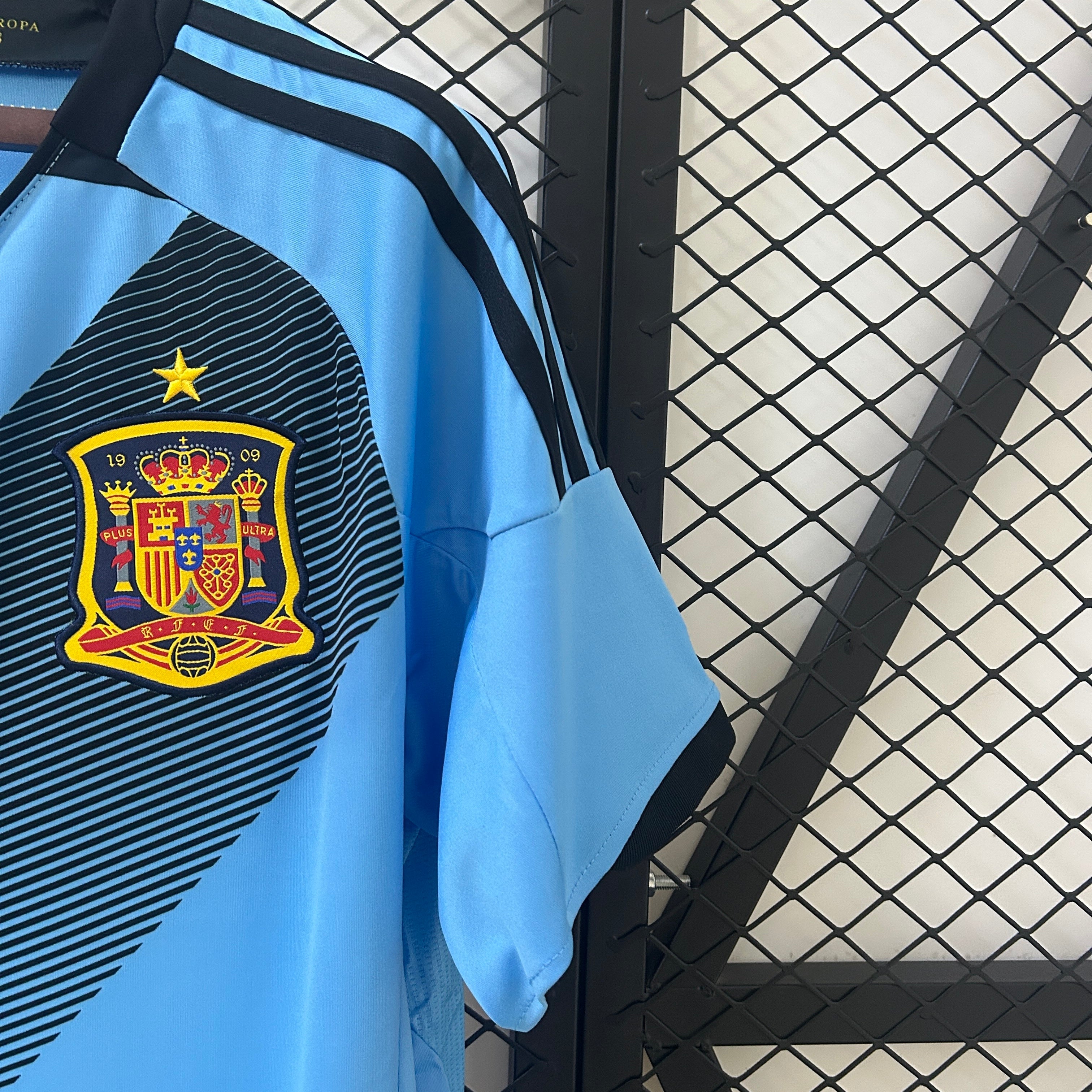 2000s Spain Retro Football Shirt | Light Blue Black Home